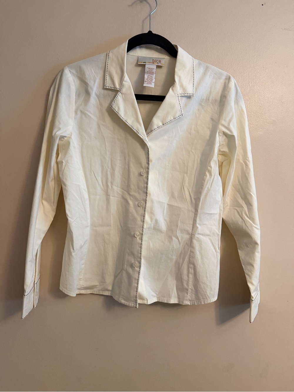 Vintage bice Cream Button-Front Collared Blouse